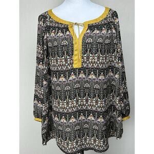 Zac & Rachel Woman Tunic Blouse Top Brown Floral Boho Lightweight Fall